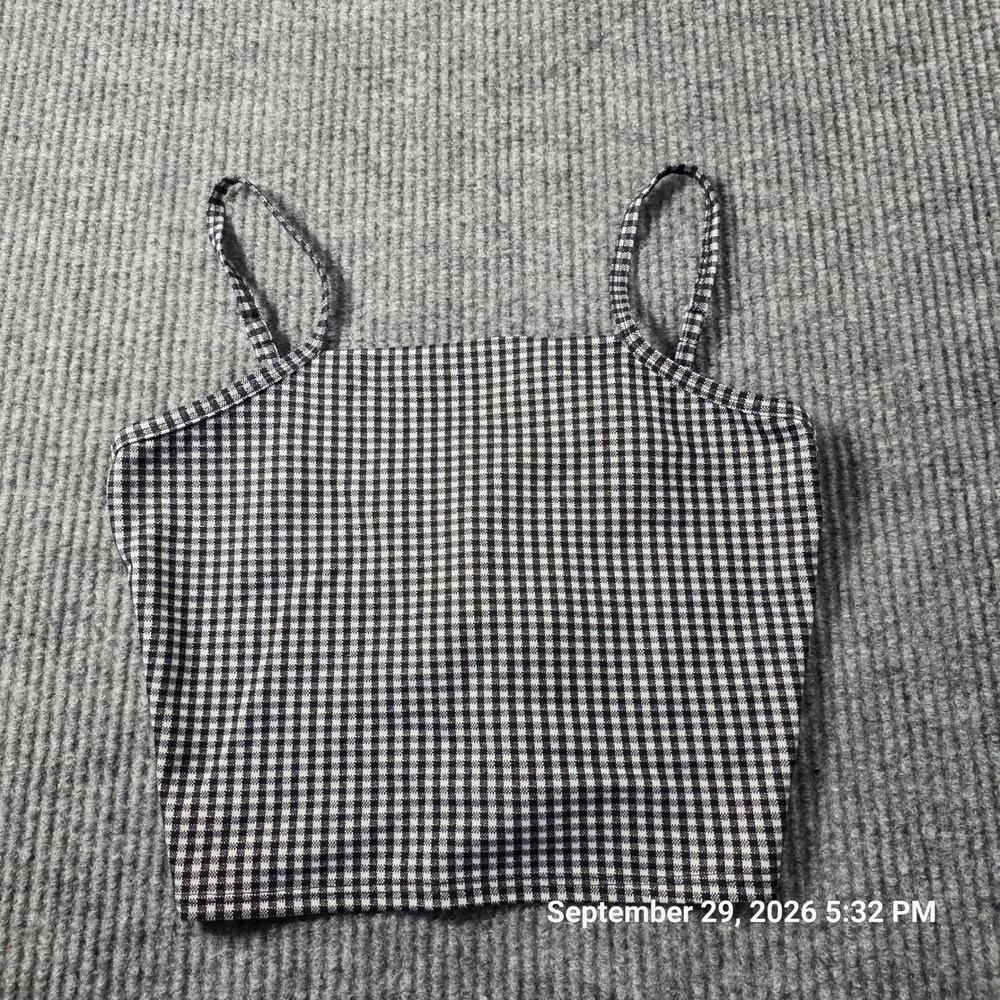Fitz + Eddi Buckle Gingham Crop Top Black White Checkered Cami M